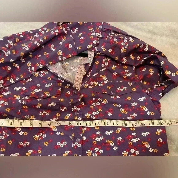 Back in the Saddle Purple Floral Snap Front Collared Shirt Pearl Buttons Size M - Picture 9 of 11